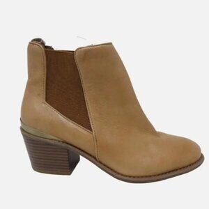 TAN BLOCK HEEL ANKLE BOOTIES